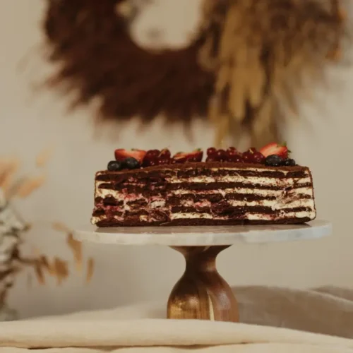 Chocolate Honey cake with cherry filling