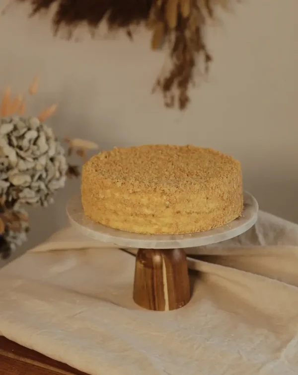 Whole Napoleon cake on a stand