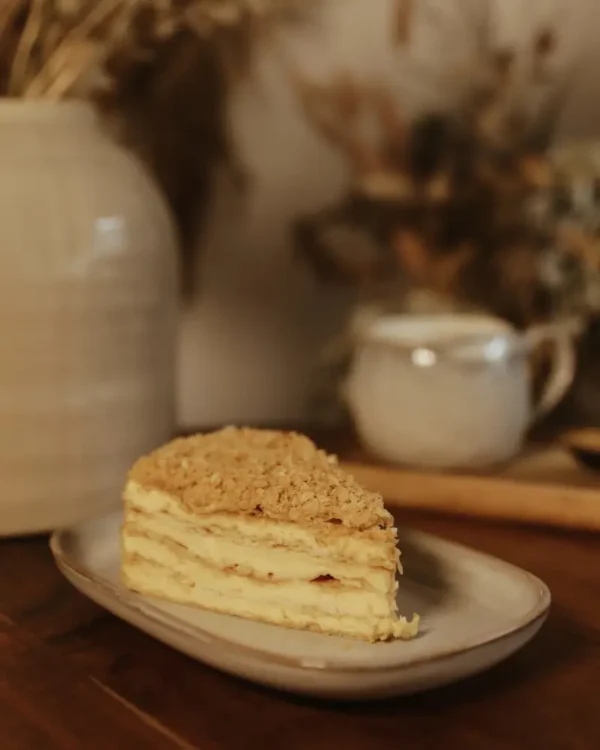 Napoleon cake slice on a plate